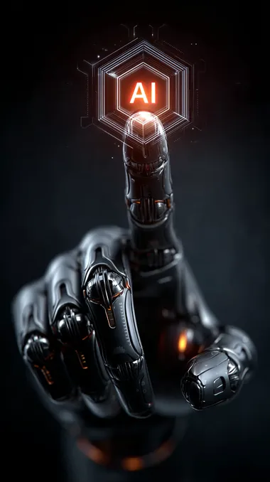 AI-generated close-up of a human finger touching a glowing AI symbol on a digital interface  rofile 25bazcg