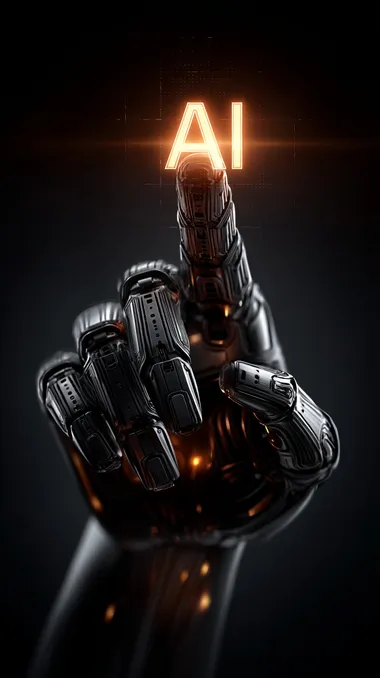 AI-generated close-up of a human finger touching a glowing AI symbol on a digital interface  rofile 25bazcg