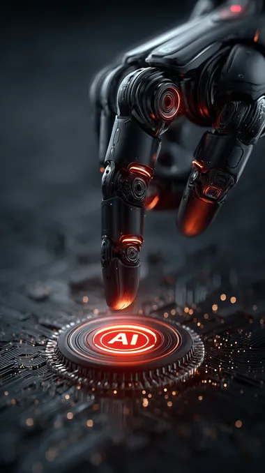 AI-generated close-up of a human finger touching a glowing AI symbol on a digital interface  rofile 25bazcg