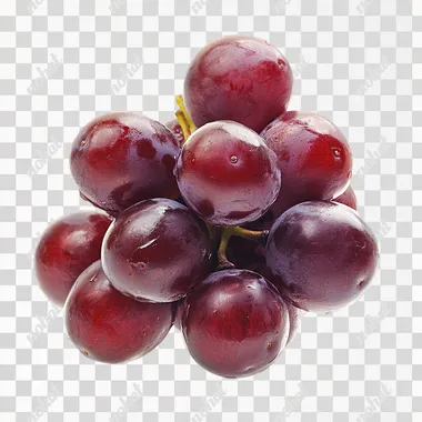 Six fresh red grapes stacked together, fruit photography, super details, pure white background