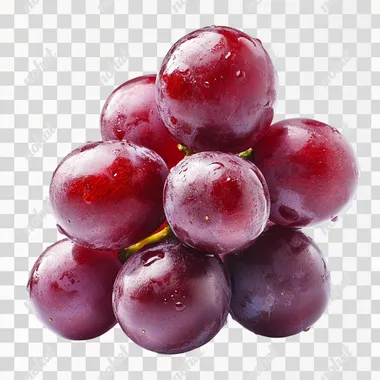Six fresh red grapes stacked together, fruit photography, super details, pure white background