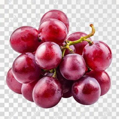 Six fresh red grapes stacked together, fruit photography, super details, pure white background