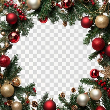 Christmas Tree Border And Ornaments Decoration Isolated On white background