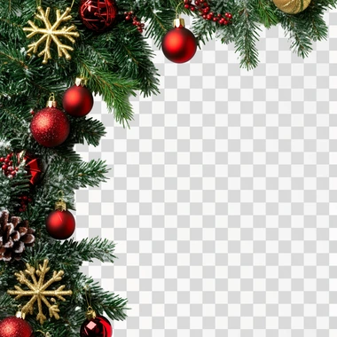 Christmas Tree Border And Ornaments Decoration Isolated On white background