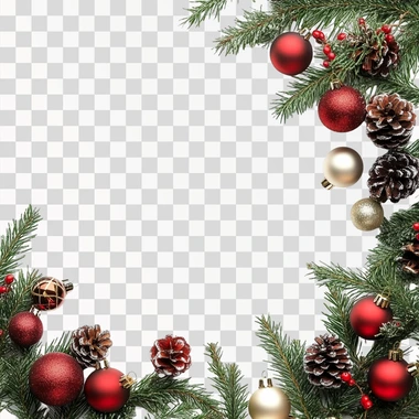 Christmas Tree Border And Ornaments Decoration Isolated On white background