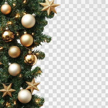 Christmas Tree Border And Ornaments Decoration Isolated On white background