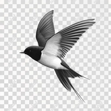 flying swallow bird black and white, simple realistic, 8k