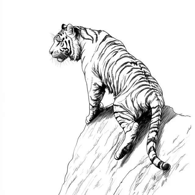 a drawing of a tiger on a rock