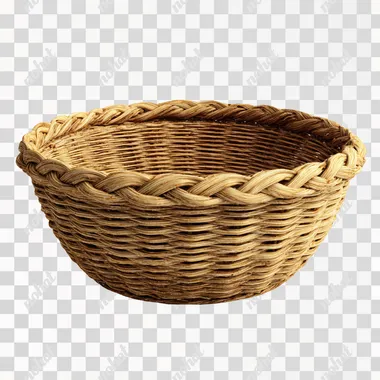 3d object - an empty basket, 3d wicker basket, empty inside. clean background.