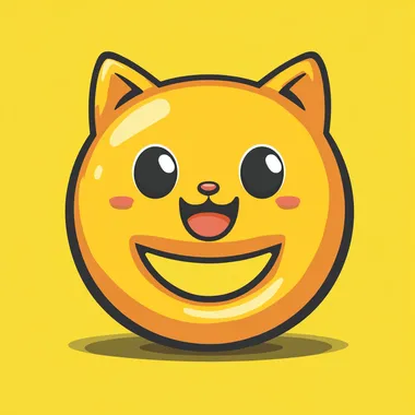 A super cute and round animal (cat or puppy) shaped like the letter 'O', in a minimalistic cartoon style. The character has a perfectly circular body, big expressive eyes, a sweet happy or surprised face, and tiny adorable paws. The design is simple, joyful, and heartwarming, evoking trust and positive emotions. Bright, soft colors, clean lines, no excessive details. The expression is cheerful and innocent, making you smile instantly. Stylized 2D illustration, reminiscent of a children's book or a friendly mascot.