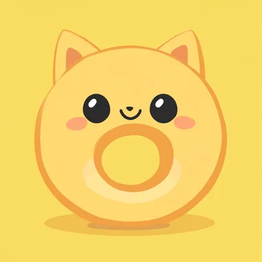 A super cute and round animal (cat or puppy) shaped like the letter 'O', in a minimalistic cartoon style. The character has a perfectly circular body, big expressive eyes, a sweet happy or surprised face, and tiny adorable paws. The design is simple, joyful, and heartwarming, evoking trust and positive emotions. Bright, soft colors, clean lines, no excessive details. The expression is cheerful and innocent, making you smile instantly. Stylized 2D illustration, reminiscent of a children's book or a friendly mascot.
