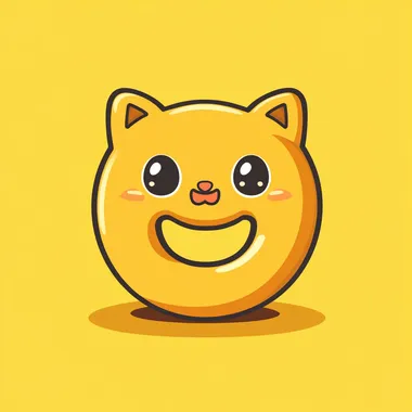 A super cute and round animal (cat or puppy) shaped like the letter 'O', in a minimalistic cartoon style. The character has a perfectly circular body, big expressive eyes, a sweet happy or surprised face, and tiny adorable paws. The design is simple, joyful, and heartwarming, evoking trust and positive emotions. Bright, soft colors, clean lines, no excessive details. The expression is cheerful and innocent, making you smile instantly. Stylized 2D illustration, reminiscent of a children's book or a friendly mascot.