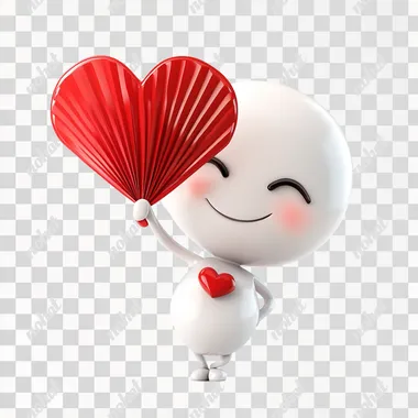 20111831 90 A 3D character waving with a heart-shaped fan in their hand on a white background