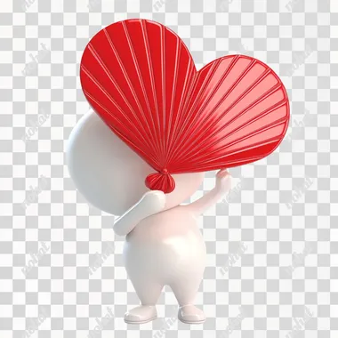 20111831 90 A 3D character waving with a heart-shaped fan in their hand on a white background