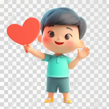 20111831 90 A 3D character waving with a heart-shaped fan in their hand on a white background