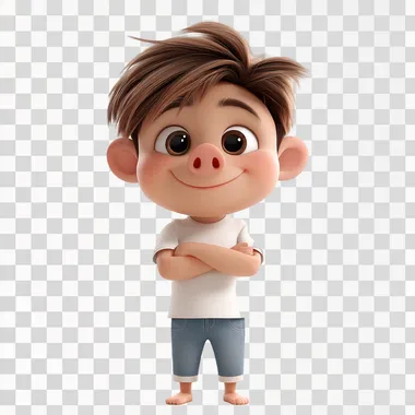 Ham cartoon boy, 3D rendering, white background, centered composition, bright lighting, soft colors, smiling expression, cartoon style, rich details, cute appearance, three-dimensional, high saturation, warm atmosphere, lively and vivid.,,in clothes
