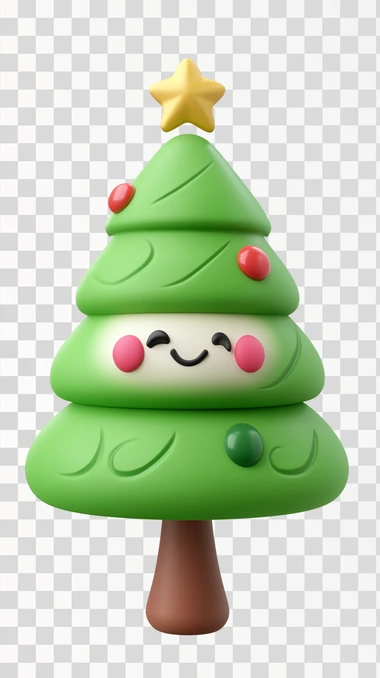 christmas tree emoji in 3D with a white background, just a beautiful tree, isolated on white background, png transparent image