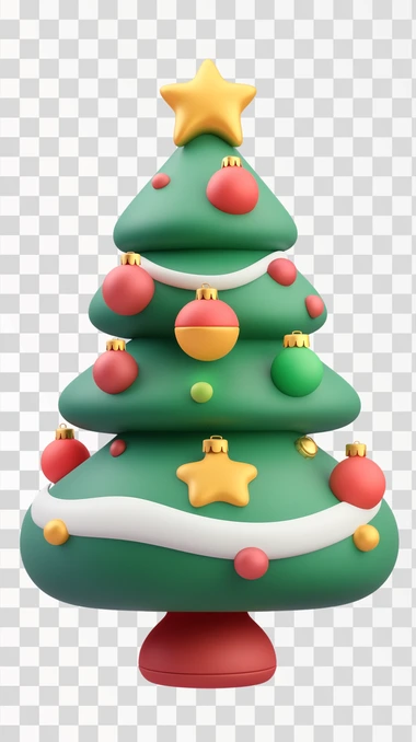 christmas tree emoji in 3D with a white background, just a beautiful tree, isolated on white background, png transparent image