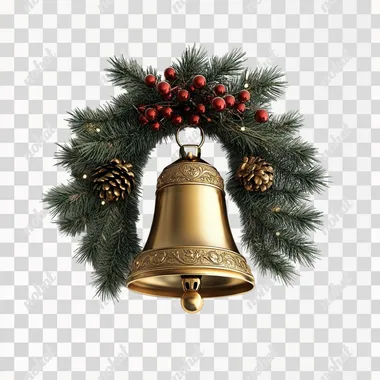 Christmas elements, bell 3d photo effect, white background