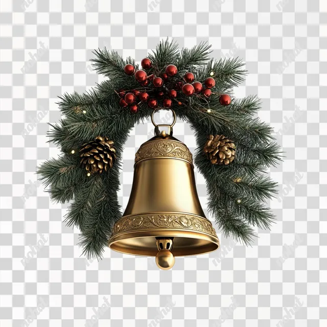 PNG 3D Christmas Bell with Wreath for Holiday Living Room Decor
