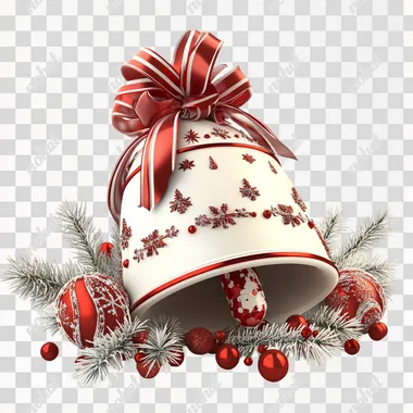 Christmas elements, bell 3d photo effect, white background