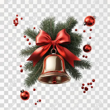 Christmas elements, bell 3d photo effect, white background