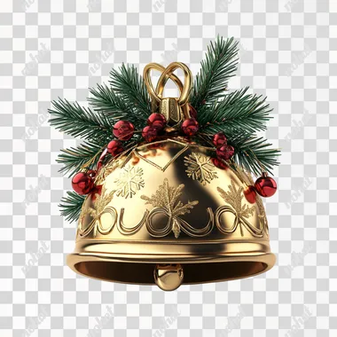 Christmas elements, bell 3d photo effect, white background