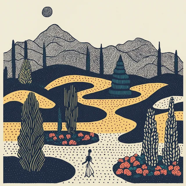 Mountain Landscape Drawing in a Garden Setting - SREF 4227520489