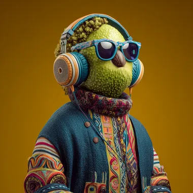 funny avacodes wearing headphone on solid backgrouns