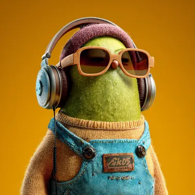 funny avacodes wearing headphone on solid backgrouns
