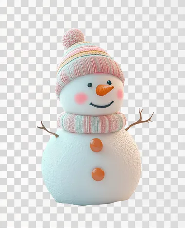 White background, white, winter snowman, 3D cartoon, bright colors, dominated by warm tones, cute, cute snowman