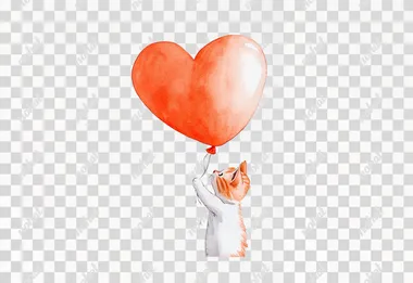 Cute watercolor kitten holding a heart-shaped balloon, children watercolor book style on white background    spw6ndp