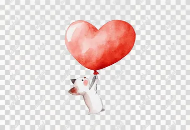 Cute watercolor kitten holding a heart-shaped balloon, children watercolor book style on white background    spw6ndp