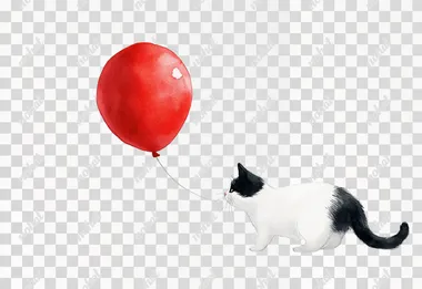 Cute watercolor kitten holding a heart-shaped balloon, children watercolor book style on white background    spw6ndp