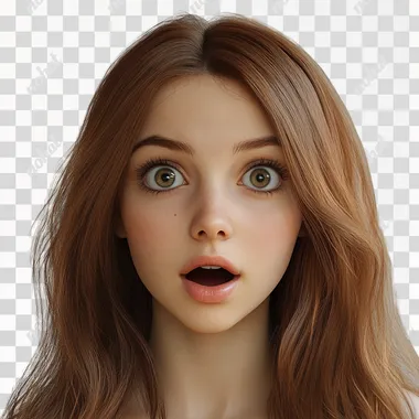 a beautiful white young light brown haired woman hair looking at us surprised, photo realistic, neutral, isolated background, ar--4:3