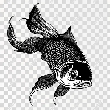a fish illustration in Japanese style. classic style. subtle. side view. black on a white background.