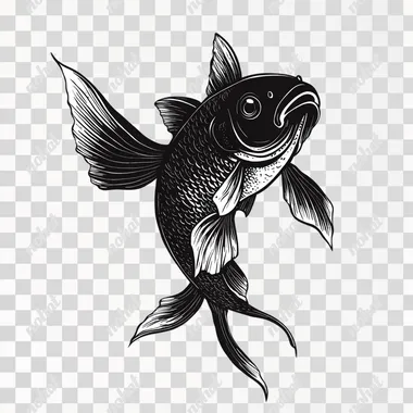a fish illustration in Japanese style. classic style. subtle. side view. black on a white background.