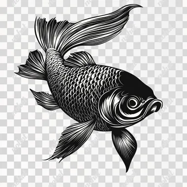 a fish illustration in Japanese style. classic style. subtle. side view. black on a white background.