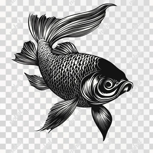 a black and white drawing of a fish