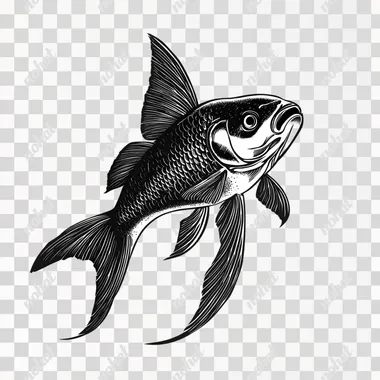 a fish illustration in Japanese style. classic style. subtle. side view. black on a white background.