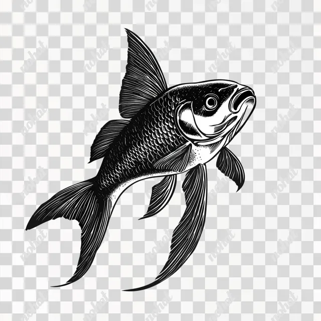 a black and white drawing of a fish