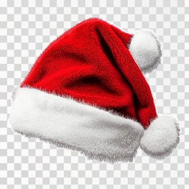 Classic red Santa hat with white trim, minimalist sticker style, isolated on white background