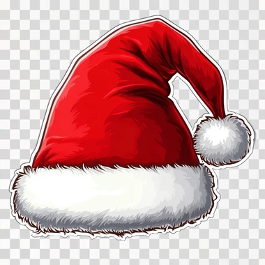 Classic red Santa hat with white trim, minimalist sticker style, isolated on white background