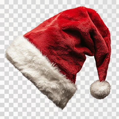 Classic red Santa hat with white trim, minimalist sticker style, isolated on white background