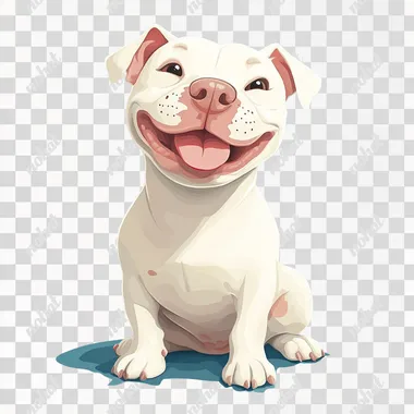 front view of white pitbull smiling in disney cartoon style