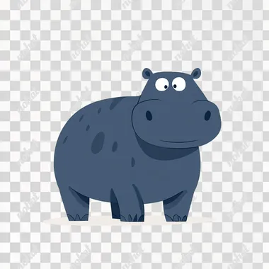 Cute, simplescandinavian illustration of full body of a hippo , a flat design on a white background, in the style of Gemma Correll and Harriet Lee-Merrion
