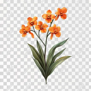 orange cambria orchid flower illustration, botanical style, white background