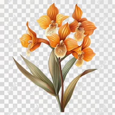 orange cambria orchid flower illustration, botanical style, white background