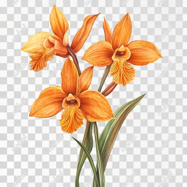 orange cambria orchid flower illustration, botanical style, white background