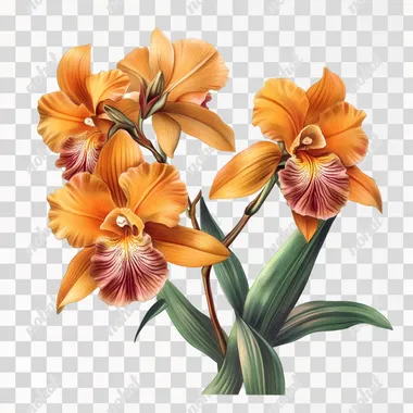 orange cambria orchid flower illustration, botanical style, white background
